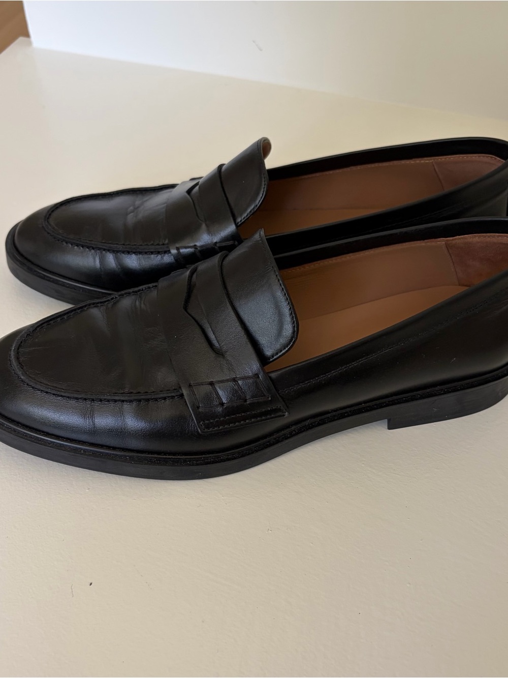 Flattered Sara Black Leather Penny Loafers - Women's